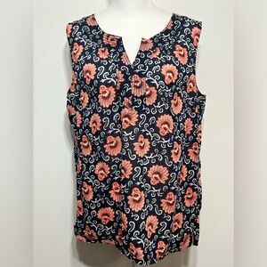 Talbots Floral Sleeveless Split Neck Blouse